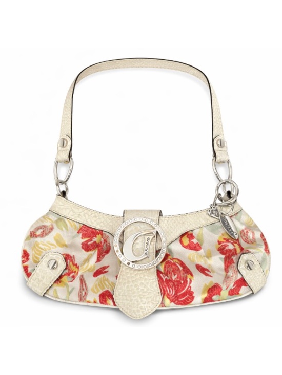 Guess Handbags - Guess Cream Floral Shoulder Bag with Silver Accent